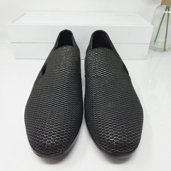 Talia Tedaldo Men’s 10 Black Gold Textured Loafers Slip On Luxury Dress Shoes main image 6